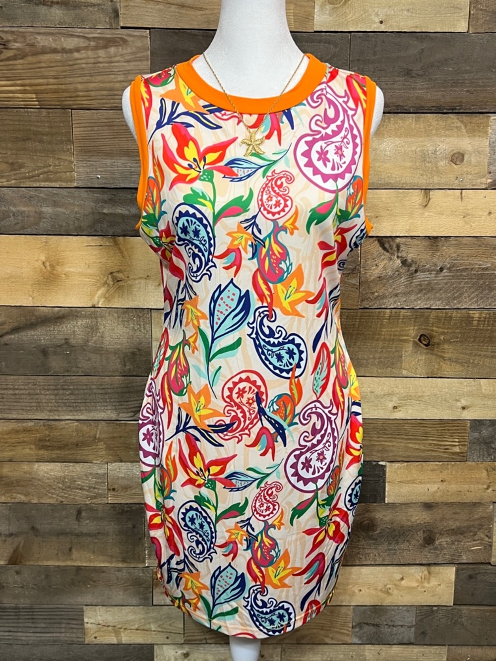 SHEIN Multicolor Floral Paisley Sleeveless Midi Dress - Orange Trim